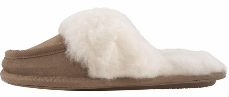 Ladies Suede and Lambswool Mule Slippers with Hard Sole and Fluffy Collar in Camel Size 6 UK-5156