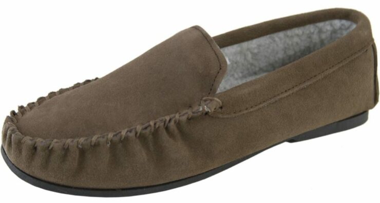 Mens Genuine Suede and Berber Fleece Lined Loafers in Taupe - Size UK7 - Profile