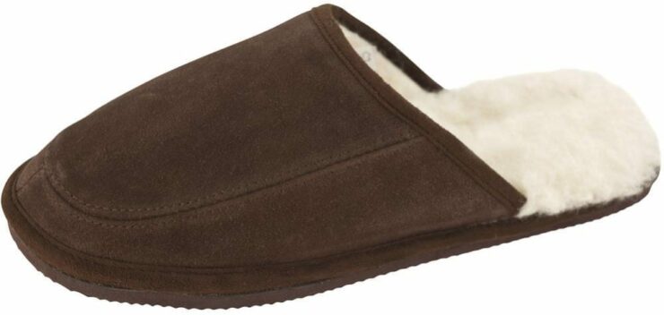 Mens Suede and Lambswool Mule Slippers Lightweight EVA Sole in Brown - Size UK8-170038