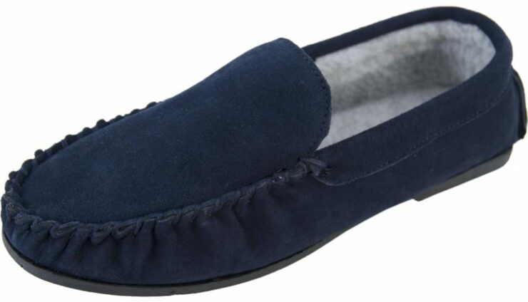 Mens Genuine Suede and Berber Fleece Lined Loafers in Navy - Size UK8 - Profile