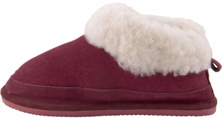 Ladies Genuine Suede and Lambswool Boot Slippers with Lambswool Collar in Crimson - Size UK5 - Side