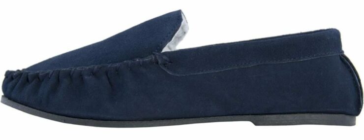 Mens Genuine Suede and Berber Fleece Lined Loafers in Navy - Size UK8 - Side