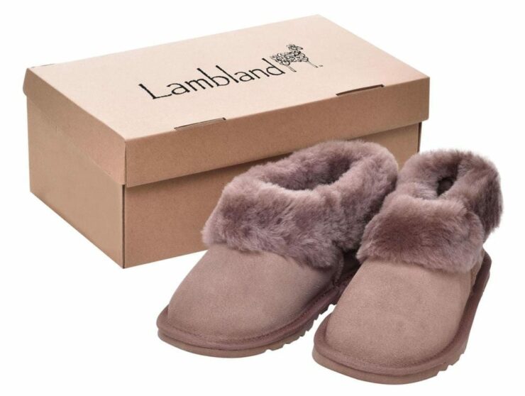 Ladies Sheepskin Lined Bootee Slippers in Mink UK 4-209485