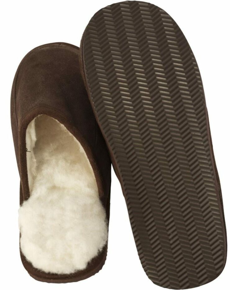 Mens Suede and Lambswool Mule Slippers Lightweight EVA Sole in Brown - Size UK8-170043