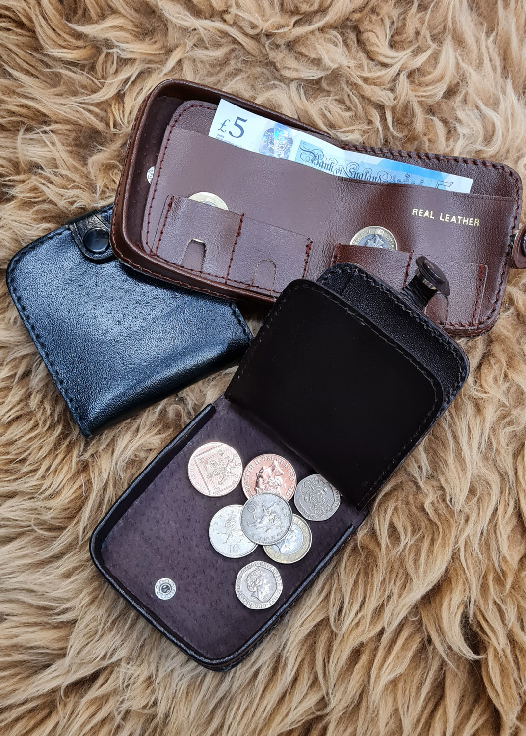 Arnicus Mens Genuine Leather Tray Coin Purse with £1 Coin Holders 