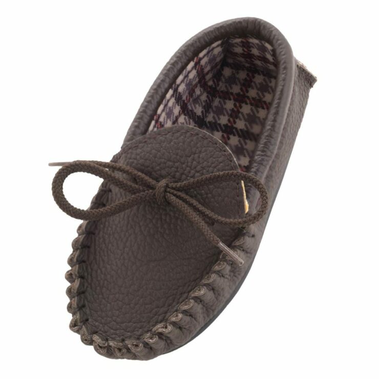 Childrens Genuine Leather Cotton Lined Moccasin Slippers in Brown Size UK5-0