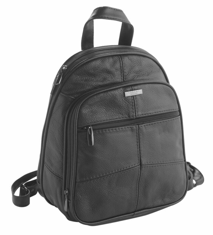 Ladies Wide Opening Small Leather Backpack in Black
