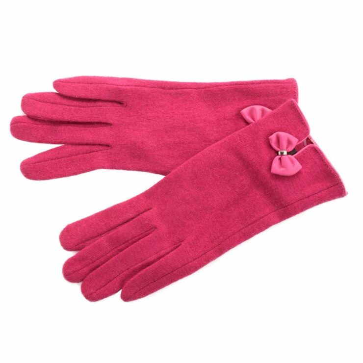 Ladies Wool Blend Gloves with Bow Detail in Fuschia