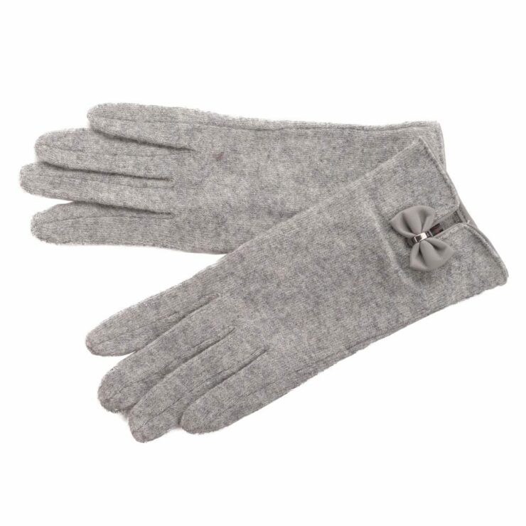 Ladies Wool Blend Gloves with Bow Detail in Grey