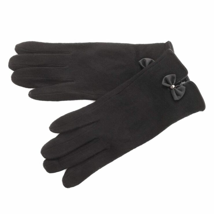 Ladies Wool Blend Gloves with Bow Detail in Black