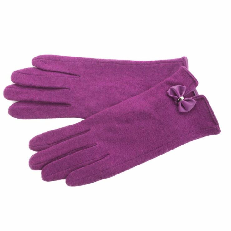 Ladies Wool Blend Gloves with Bow Detail in Purple
