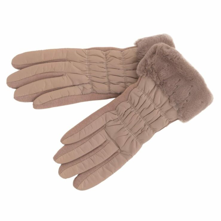 Ladies Warm & Soft Winter Gloves with Faux Fur Cuff in Fawn