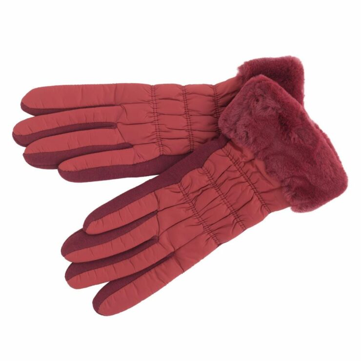 Ladies Warm & Soft Winter Gloves with Faux Fur Cuff in Red
