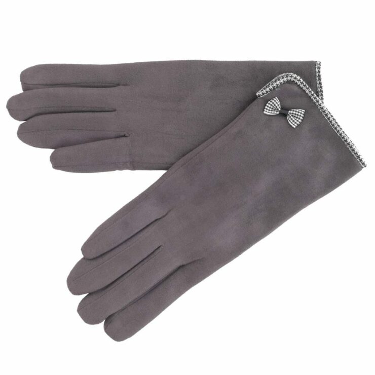 Ladies Soft Micro Suede Cold Weather Gloves in Grey-0