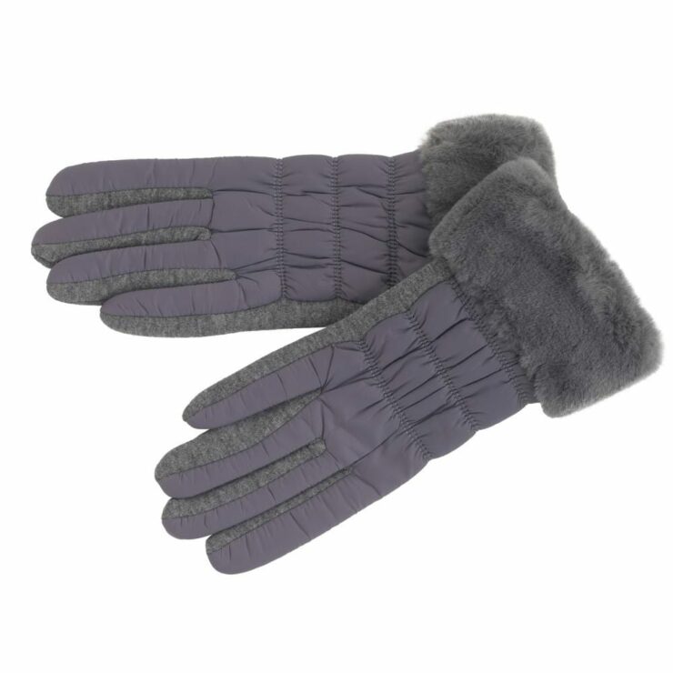 Ladies Warm & Soft Winter Gloves with Faux Fur Cuff in Grey