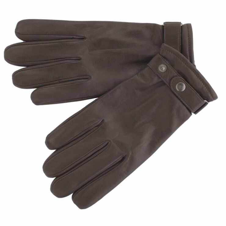 Mens Premium Leather Biker Style Gloves in Brown Size Medium-0
