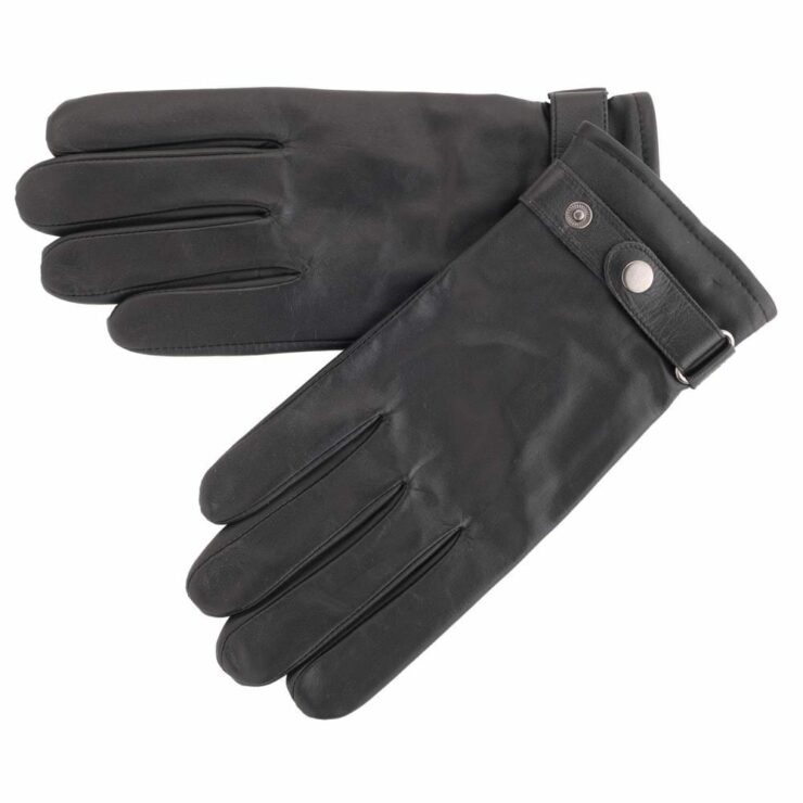 Mens Premium Leather Biker Style Gloves in Black Size Medium-0