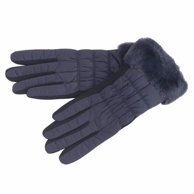 Ladies Warm & Soft Winter Gloves with Faux Fur Cuff in Navy