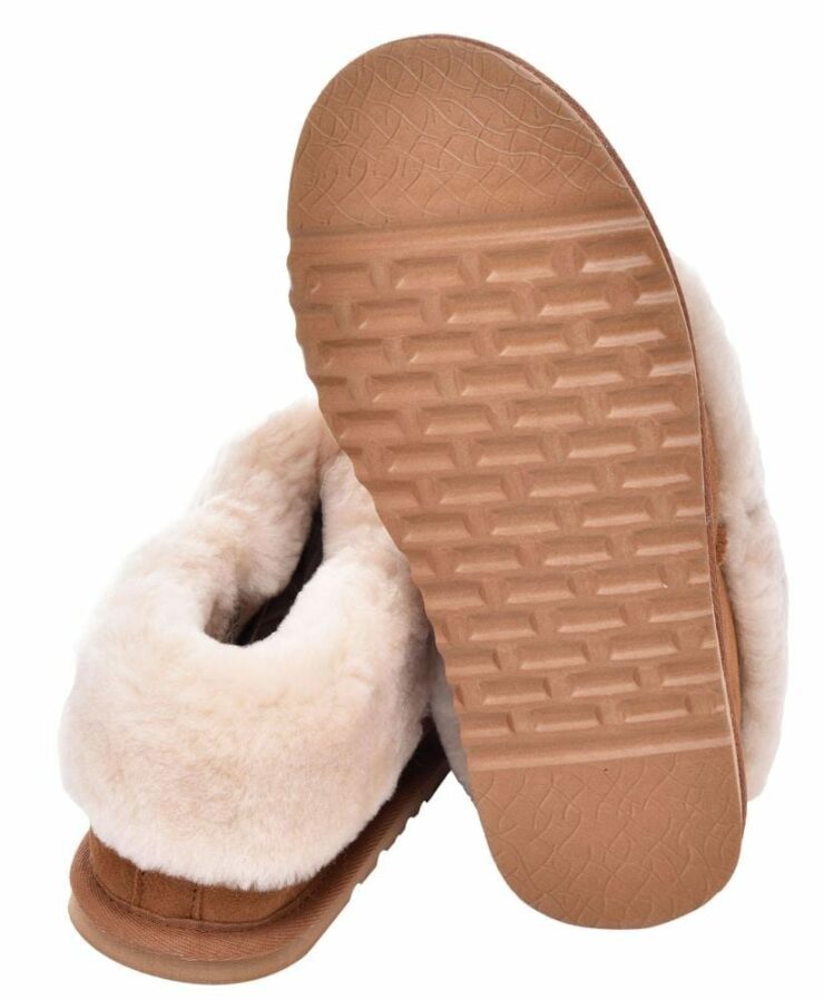 Ladies Sheepskin Lined Bootee Slippers in Chestnut UK 8-209416