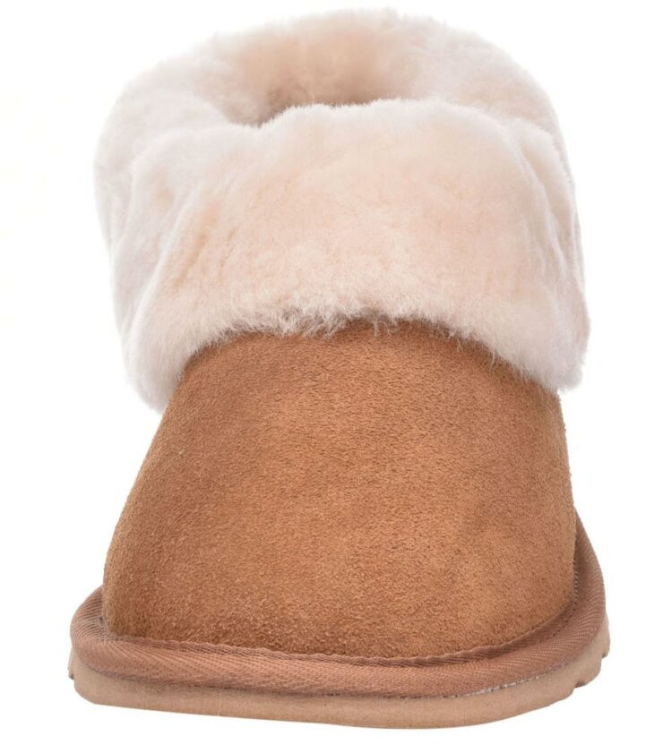 Ladies Sheepskin Lined Bootee Slippers in Chestnut UK 8-209412