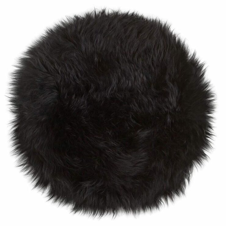 Long-Haired Round Seat Cushion in Black by Shepherd of Sweden-0