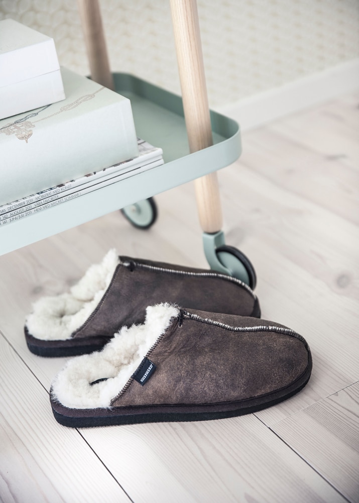 Aesop Sheepskin Slippers - Grey Distressed Leather | CIORA SCOTLAND